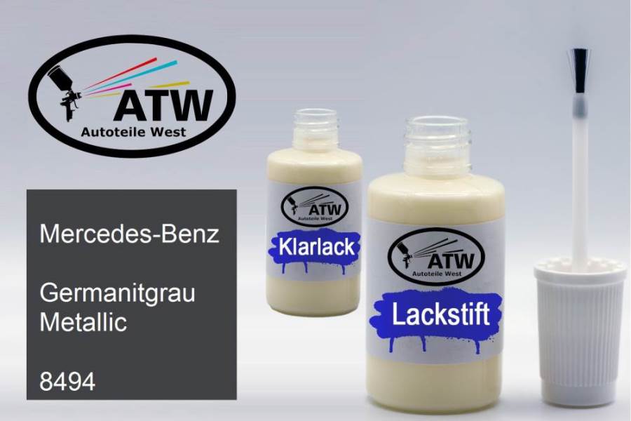 Mercedes-Benz, Germanitgrau Metallic, 8494: 20ml Lackstift + 20ml Klarlack - Set, von ATW Autoteile West.